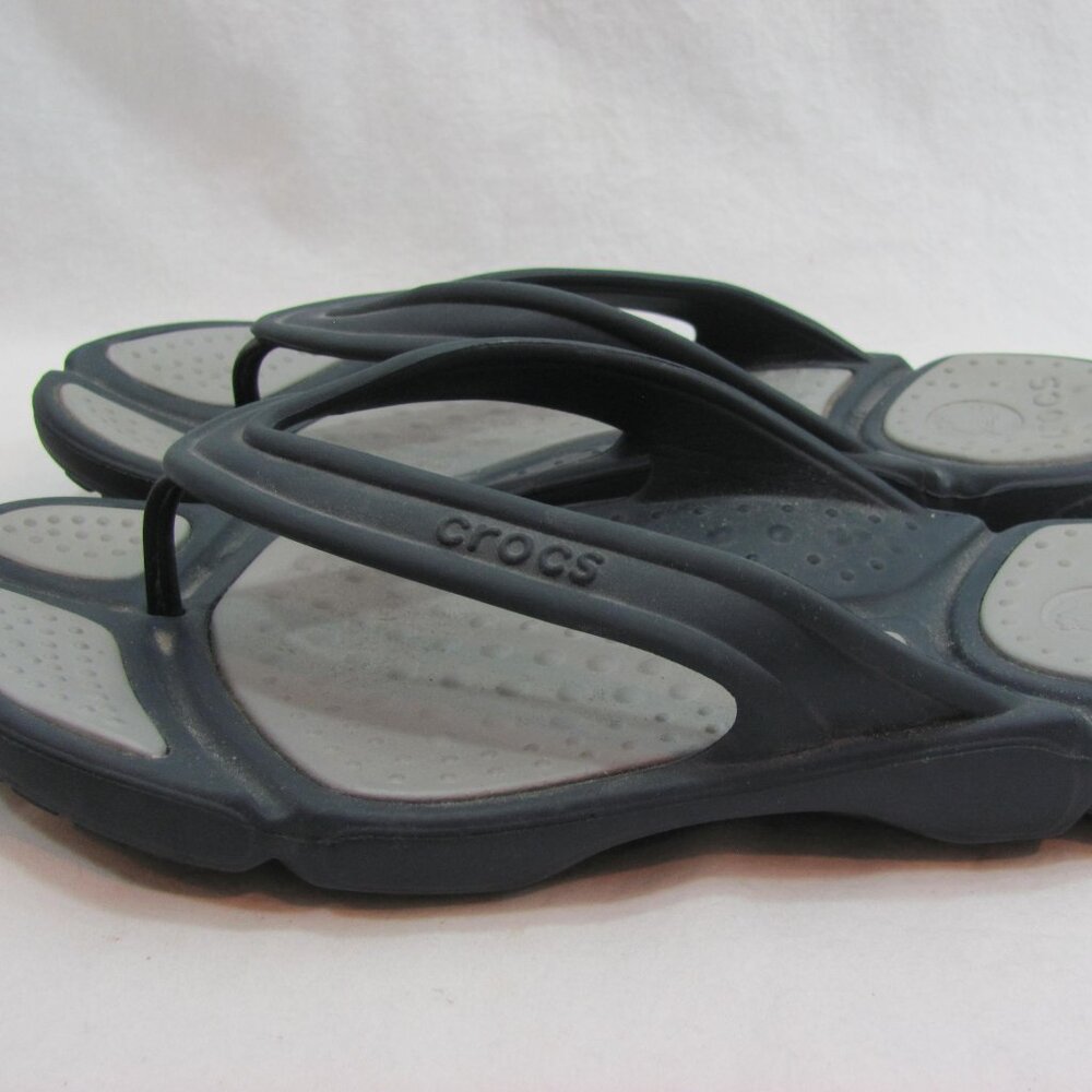 Crocs Flip Flops Sandals Thong Gray Blue Men 9 Women 11 Unisex